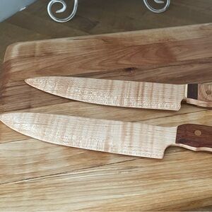 Maple cake knives with dark wood handles and dowel joinery. Wedding.!!